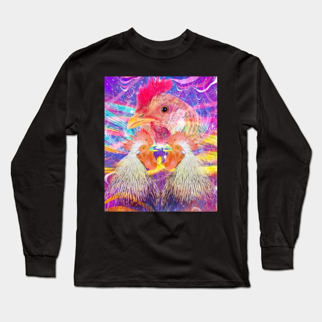 EDM Trippy Chicken Rave Long Sleeve T-Shirt by Random Galaxy